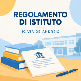 Immagine per la pagina sul regolamento di Istituto, con il titolo e l'immagine di un regolamento e della scuola